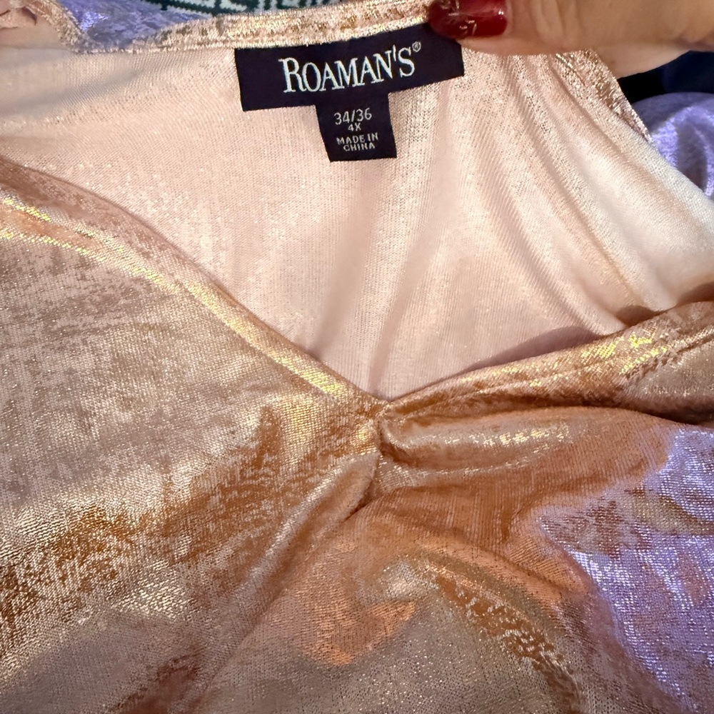 Roaman's Metallic Rose Gold Women's Tunic NWOT